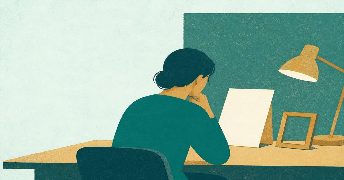 Simplified silhouette of a residency applicant reviewing a professional headshot print on a calm desk