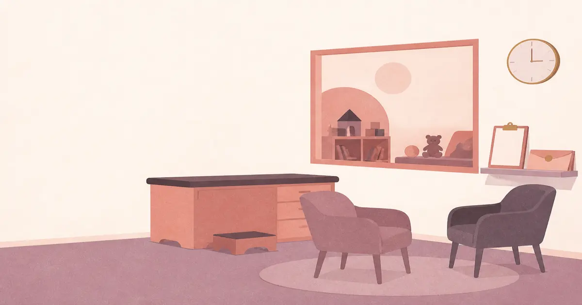 Calm paediatric clinic anteroom silhouette suggesting pediatrics residency training