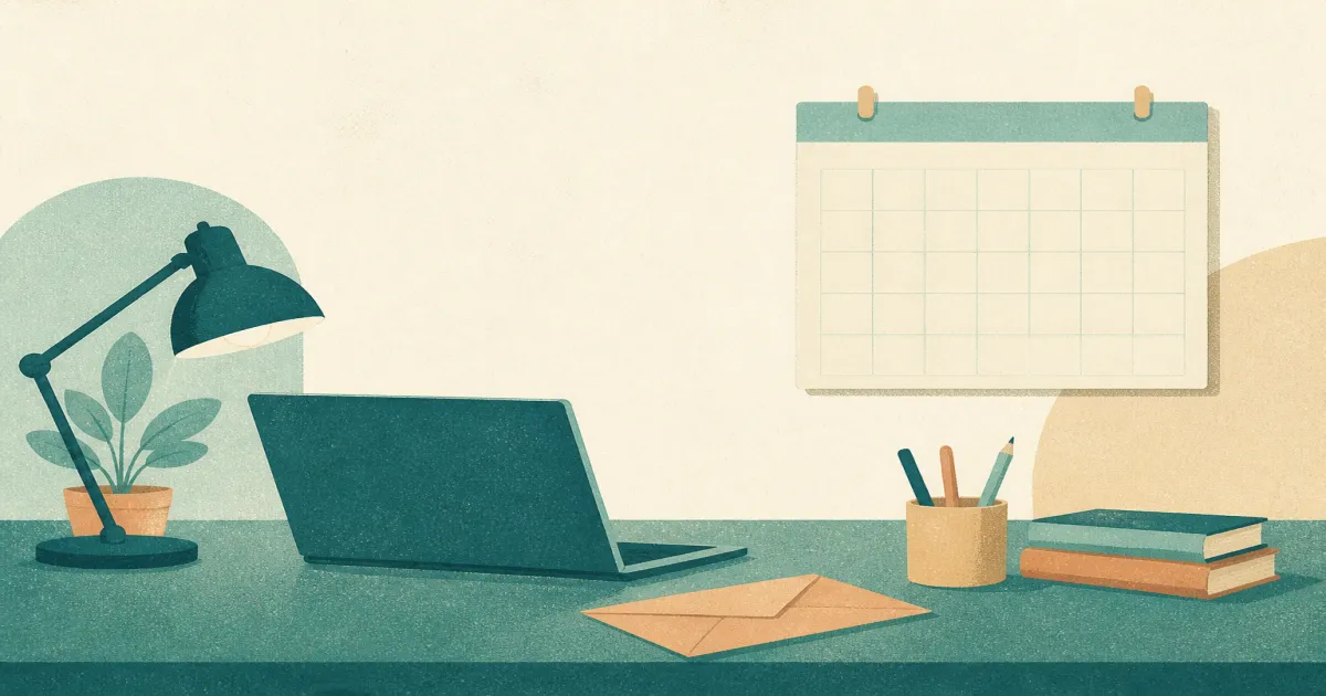 Calendar and laptop on a quiet desk suggesting Thalamus residency interview scheduling