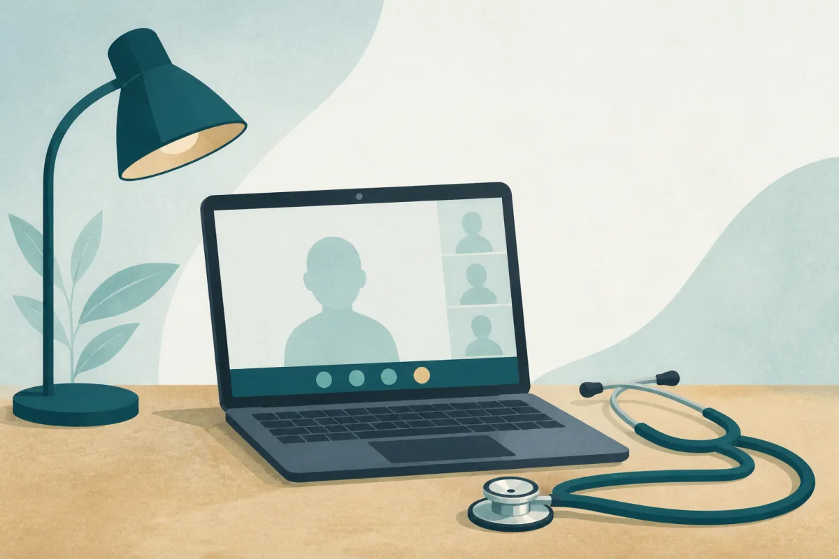 Medical student in professional attire on a video call for a virtual residency interview